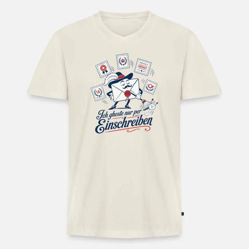 Ich ghoste nur per Einschreiben - Männer Premium Bio T-Shirt mit V-Ausschnitt - Naturweiß