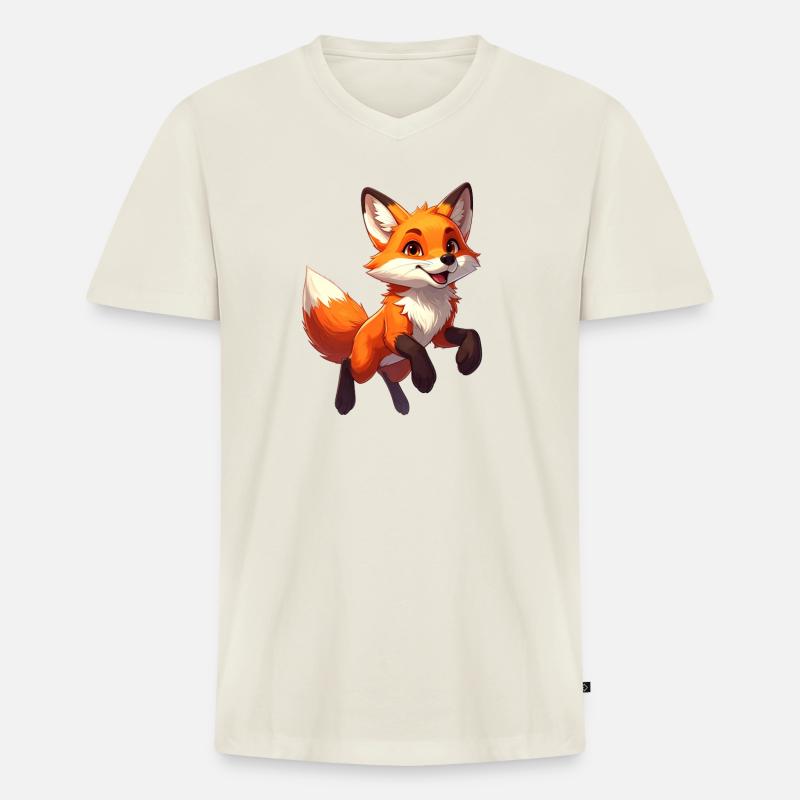 Springender Fuchs - Männer Premium Bio T-Shirt mit V-Ausschnitt - Naturweiß