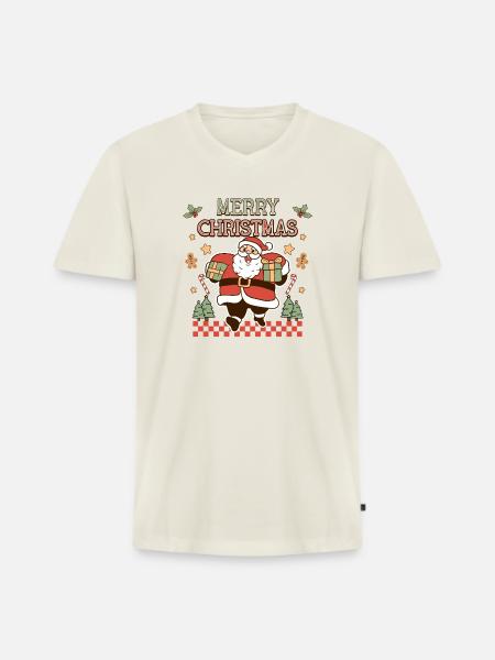 Merry Christmas Weihnachtsmann Retro Geschenk - Männer Premium Bio T-Shirt mit V-Ausschnitt - Naturweiß