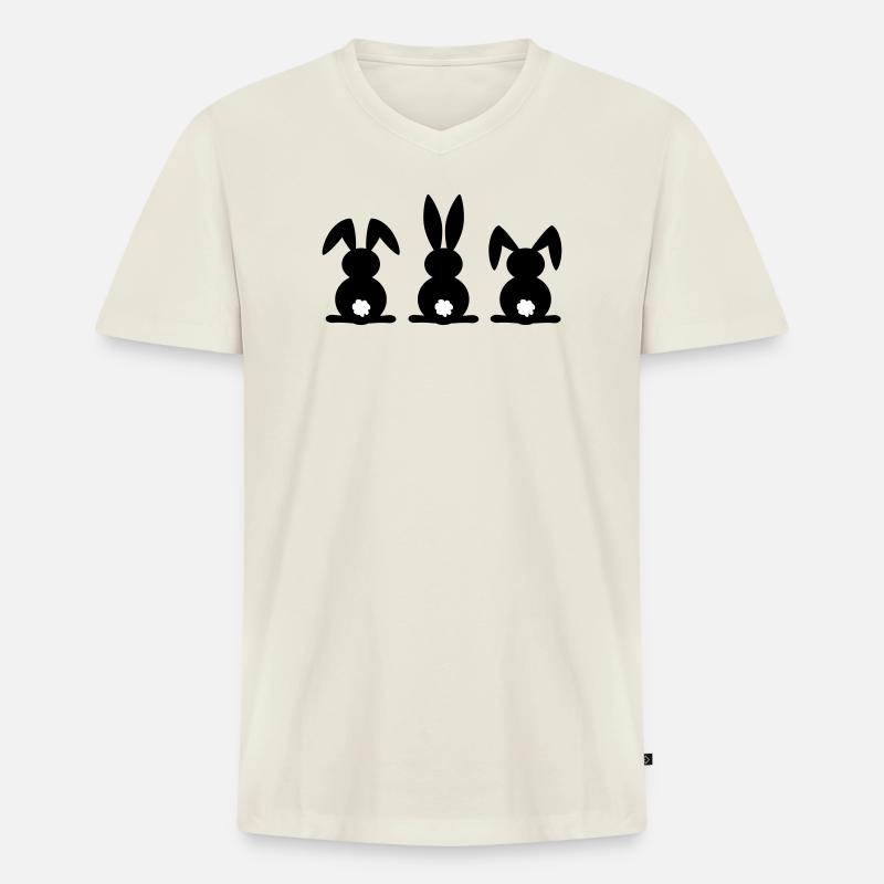 Kaninchen-Silhouette. Frohe Ostern oder Osterfeier. Ei. - Männer Premium Bio T-Shirt mit V-Ausschnitt - Naturweiß