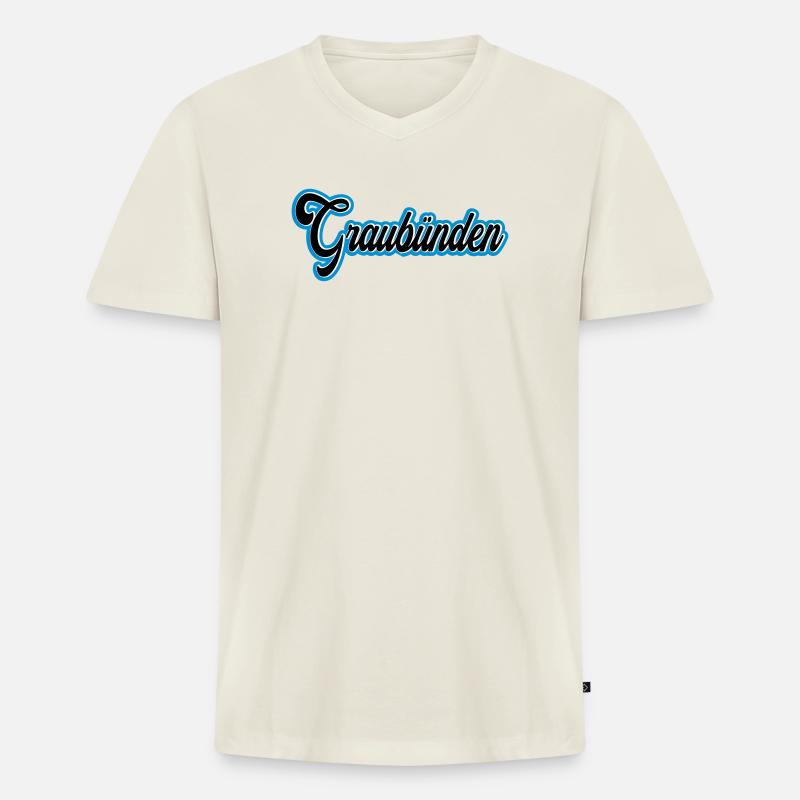Graubünden Script mit Blau Outline - Männer Premium Bio T-Shirt mit V-Ausschnitt - Naturweiß