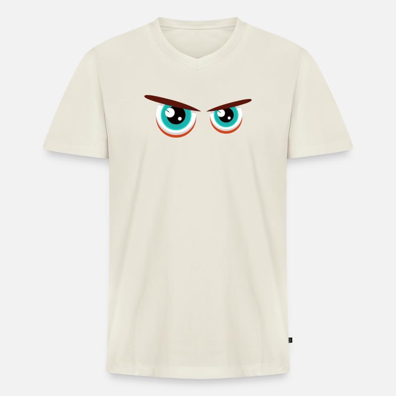 Intensive Blickblicke mit angespannter Mimik - Männer Premium Bio T-Shirt mit V-Ausschnitt - Naturweiß