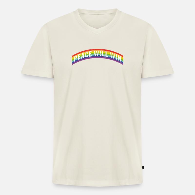 Rainbow Regenbogen Peace will win - Männer Premium Bio T-Shirt mit V-Ausschnitt - Naturweiß