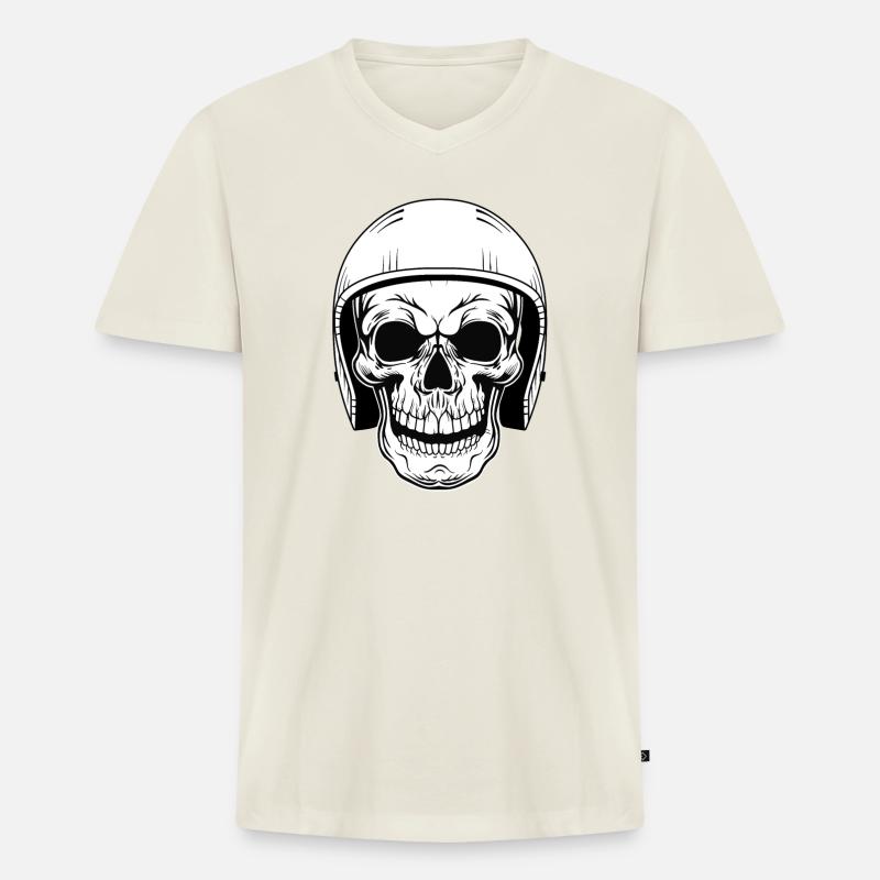 BIKER SCHÄDEL - Männer Premium Bio T-Shirt mit V-Ausschnitt - Naturweiß
