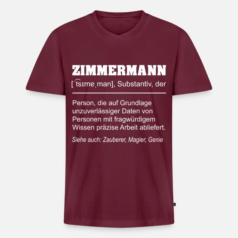 Zimmermann Definition Lustig – Handwerker Geschenk - Männer Premium Bio T-Shirt mit V-Ausschnitt - Burgunderrot