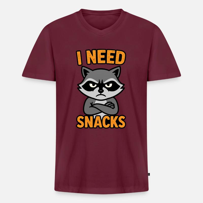 Grummelnder Waschbär I need Snacks - Männer Premium Bio T-Shirt mit V-Ausschnitt - Burgunderrot