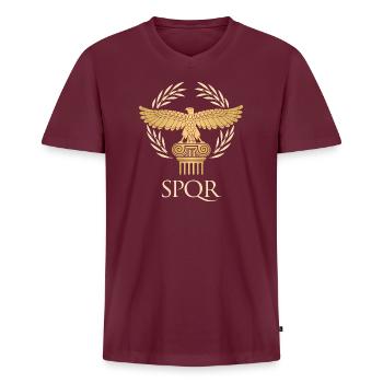 SPQR - Flagge Und antike Römische Republik - Männer Premium Bio T-Shirt mit V-Ausschnitt - Burgunderrot - Vorne