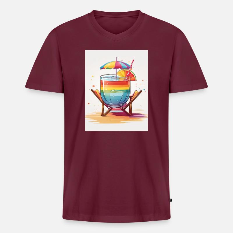Regenbogen-Cocktail - Männer Premium Bio T-Shirt mit V-Ausschnitt - Burgunderrot
