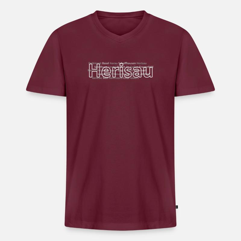 Schweizer Städte Herisau - Männer Premium Bio T-Shirt mit V-Ausschnitt - Burgunderrot