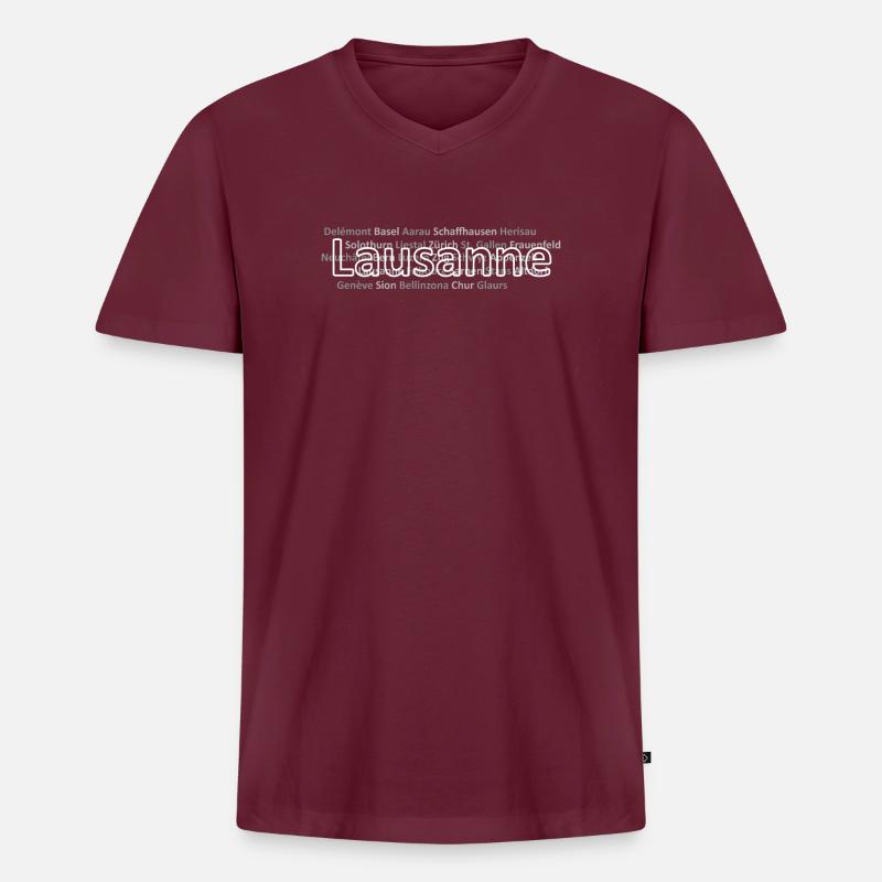 Schweizer Städte Lausanne - Männer Premium Bio T-Shirt mit V-Ausschnitt - Burgunderrot