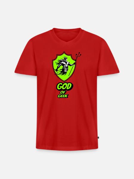 Gott des Geeks - Männer Premium Bio T-Shirt mit V-Ausschnitt - Rot