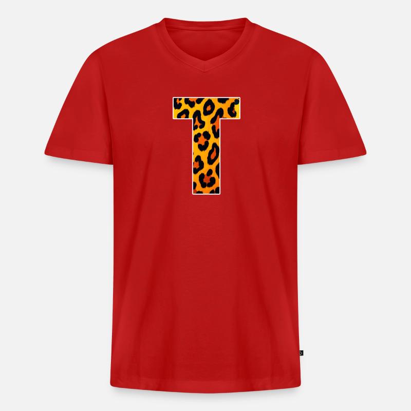 Leopard_Buchstabenmuster_-_T - Männer Premium Bio T-Shirt mit V-Ausschnitt - Rot
