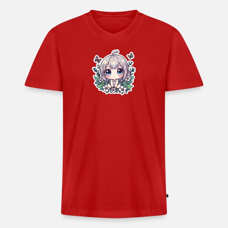 Chibi-Blumenzauber - Männer Premium Bio T-Shirt mit V-Ausschnitt - Rot