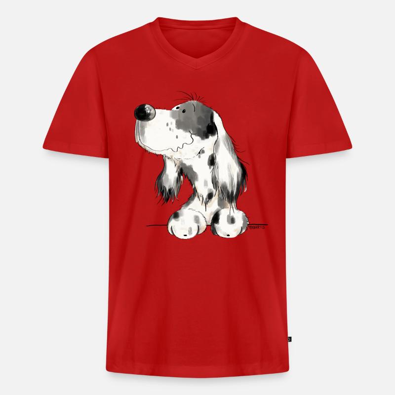Englischer Setter I Hunde Comic Geschenk - Männer Premium Bio T-Shirt mit V-Ausschnitt - Rot