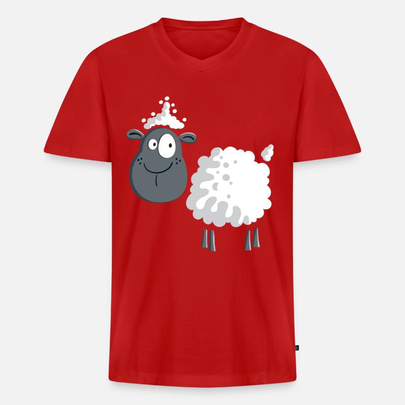 Schaf auf der Weide - Männer Premium Bio T-Shirt mit V-Ausschnitt - Rot