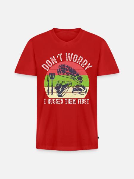 Metzger Schlachttier Fleischschneider BBQ - Männer Premium Bio T-Shirt mit V-Ausschnitt - Rot
