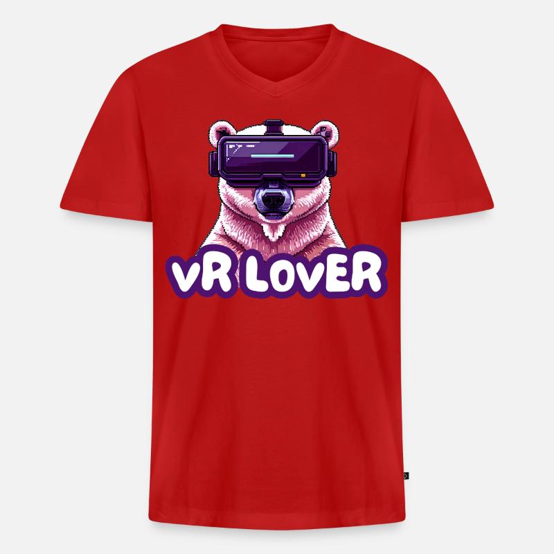 VR Bär mit Virtual Reality Brille - Männer Premium Bio T-Shirt mit V-Ausschnitt - Rot