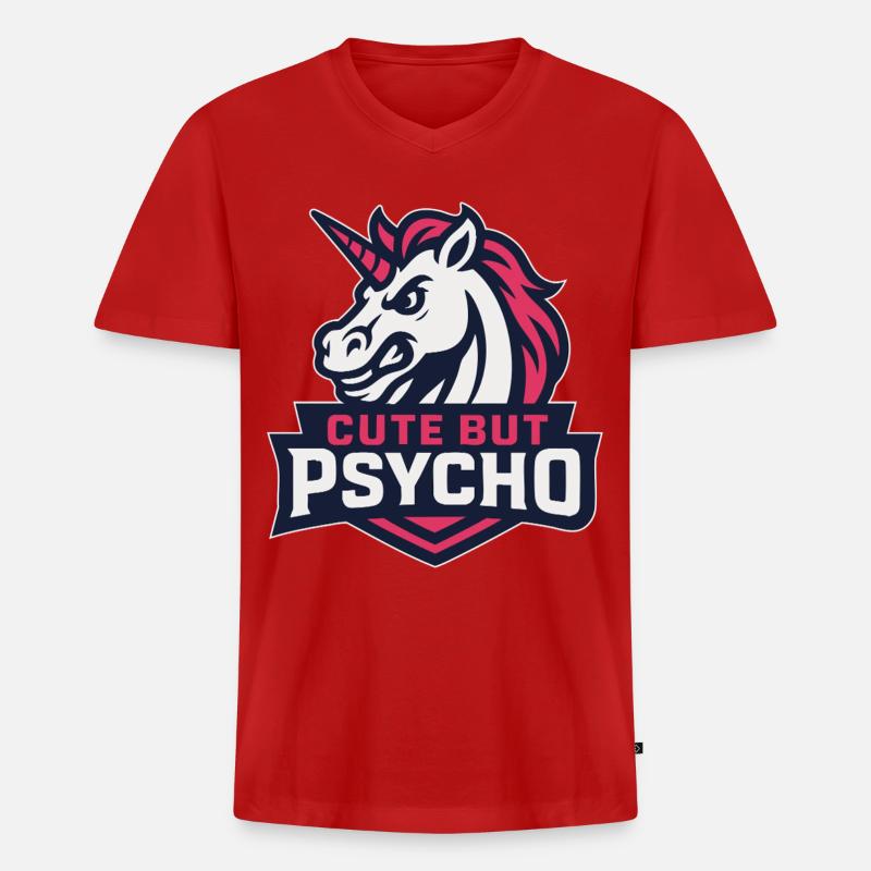 Freches Einhorn mit Spruch - Männer Premium Bio T-Shirt mit V-Ausschnitt - Rot