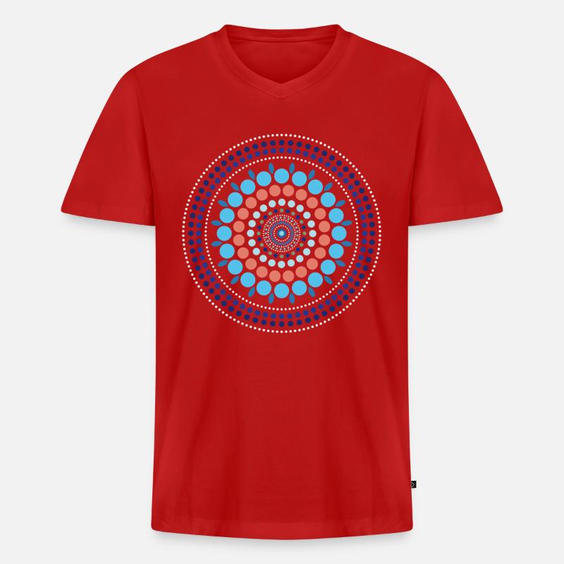 Blue Gradient Dot Mandala - Männer Premium Bio T-Shirt mit V-Ausschnitt - Rot