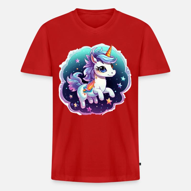 Kosmisches Einhorn mit Schal - Männer Premium Bio T-Shirt mit V-Ausschnitt - Rot