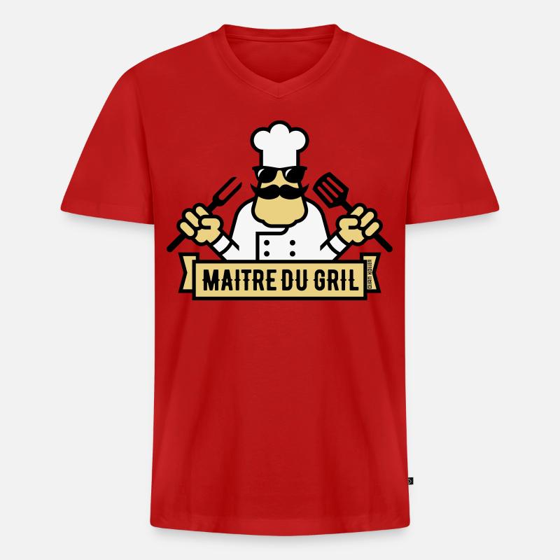 Grill Master (Grill / BBQ / BBQ / 3C) - Männer Premium Bio T-Shirt mit V-Ausschnitt - Rot