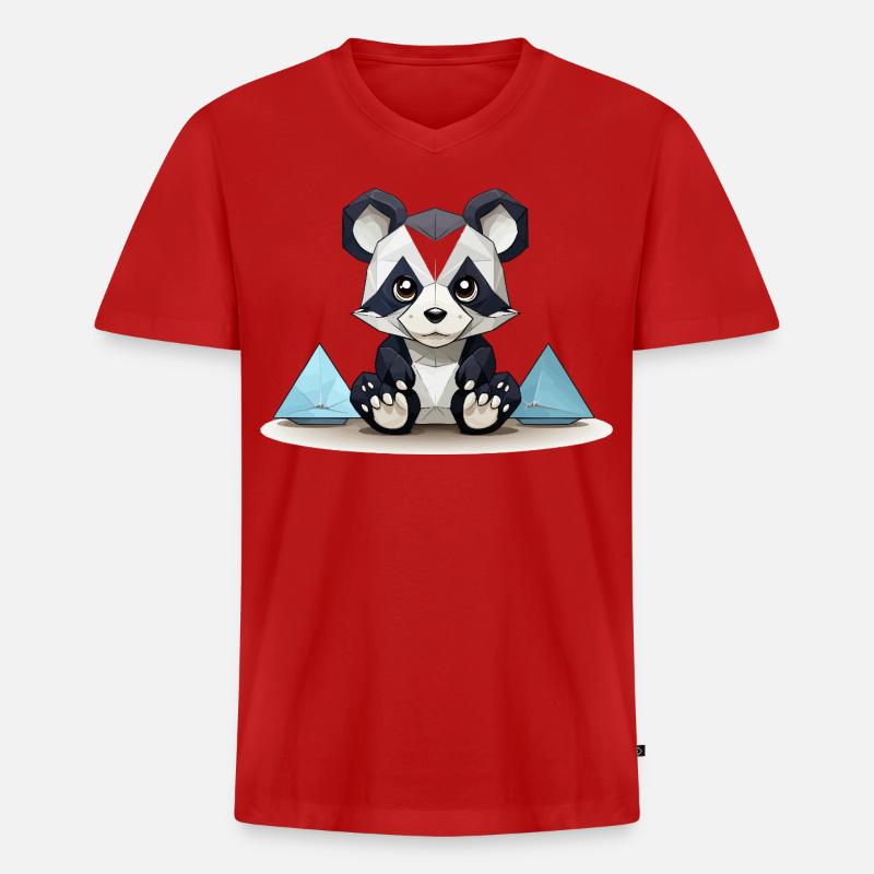 Low-Poly Panda am Eisgebirge - Männer Premium Bio T-Shirt mit V-Ausschnitt - Rot