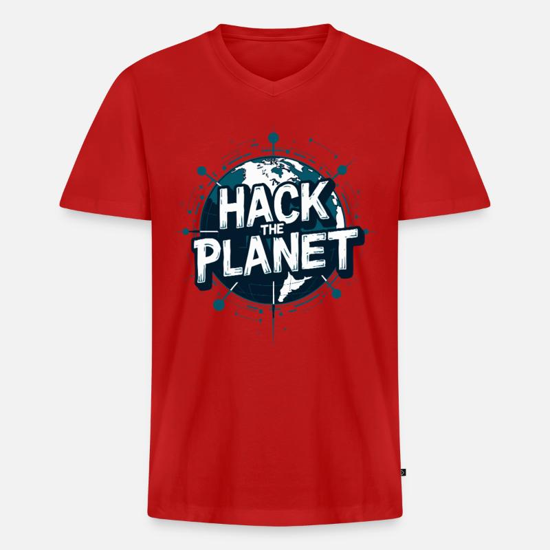 Globus Hack Motiv – Planetärer Techstil - Männer Premium Bio T-Shirt mit V-Ausschnitt - Rot