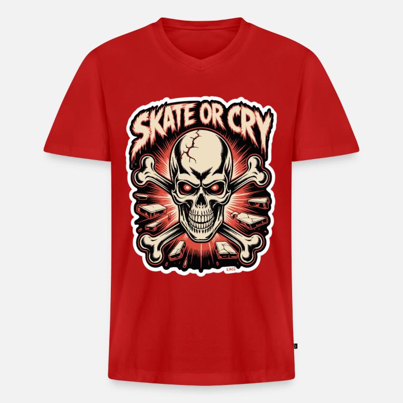 Skate- oder Cry-Skull-Tee-Design - Männer Premium Bio T-Shirt mit V-Ausschnitt - Rot