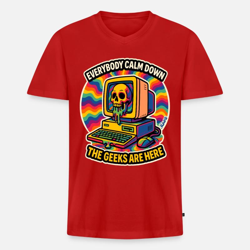 Geeks sind hier Retro Skull Computer - Männer Premium Bio T-Shirt mit V-Ausschnitt - Rot