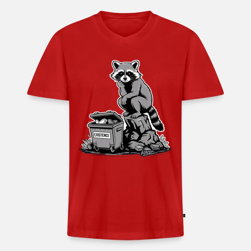 Existenz Waschbärmüllcontainer - Männer Premium Bio T-Shirt mit V-Ausschnitt - Rot