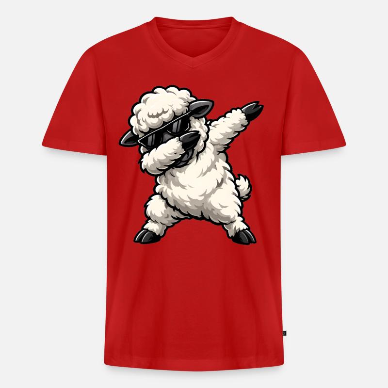 Dabbing Schaf - Männer Premium Bio T-Shirt mit V-Ausschnitt - Rot
