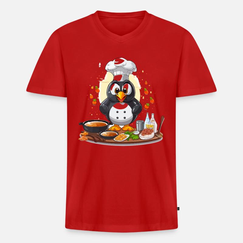 Küchenpinguin Chef Design - Männer Premium Bio T-Shirt mit V-Ausschnitt - Rot