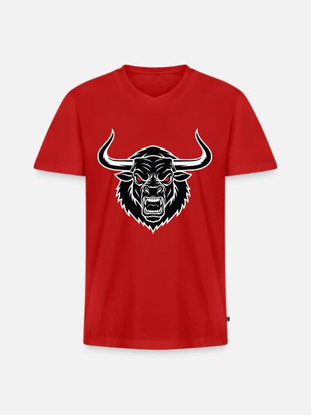 Stier-Minotaurus-Maskottchen-Logo Sportspiel - Männer Premium Bio T-Shirt mit V-Ausschnitt - Rot