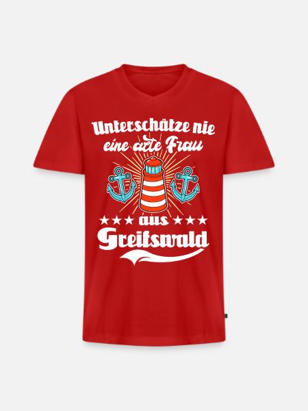 Greifswald Frau Greifswalderin - Männer Premium Bio T-Shirt mit V-Ausschnitt - Rot