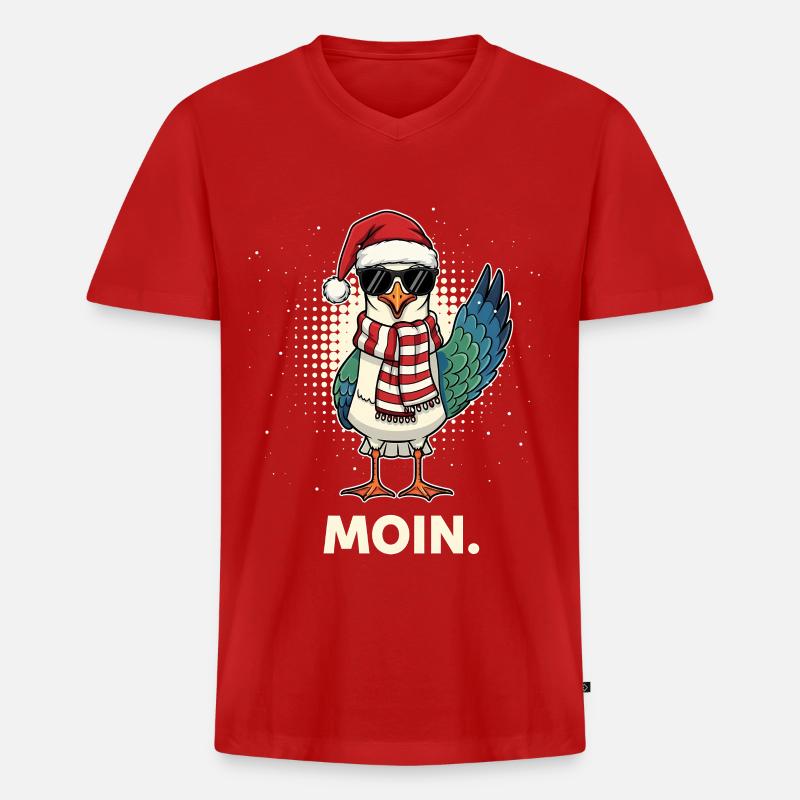 Möwe Weihnachtsmann - Männer Premium Bio T-Shirt mit V-Ausschnitt - Rot