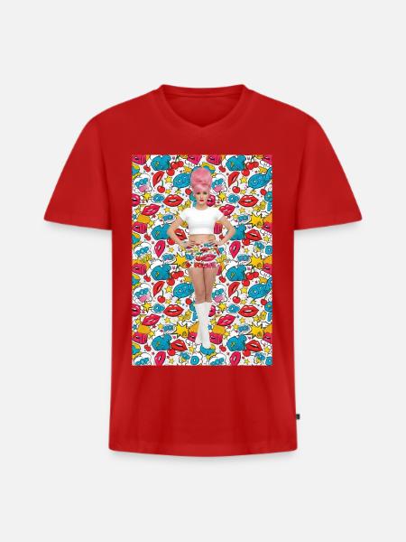 Pop-Art-Bombshell in Neon Bloom - Männer Premium Bio T-Shirt mit V-Ausschnitt - Rot