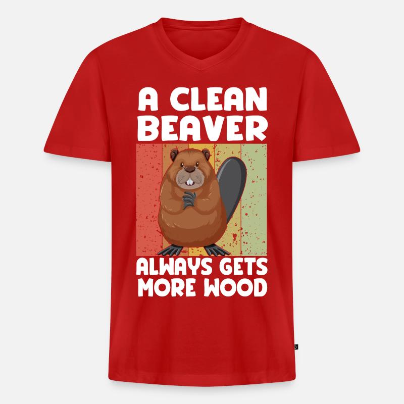 Sauberer Biber Holzspruch - Männer Premium Bio T-Shirt mit V-Ausschnitt - Rot