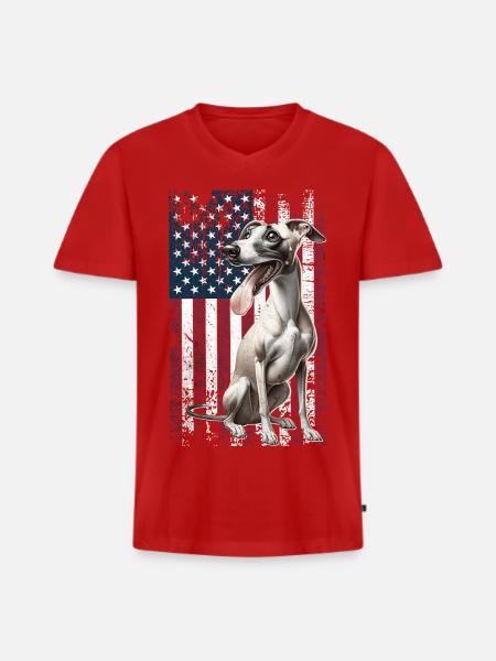 Whippet US Windhund - Männer Premium Bio T-Shirt mit V-Ausschnitt - Rot