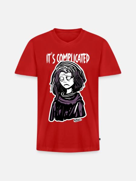 It's Complicated Karikatur Shirt - Männer Premium Bio T-Shirt mit V-Ausschnitt - Rot