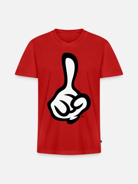Index levé (doigt / main droite / 2C) - T-shirt encolure en V Premium bio Homme - rouge