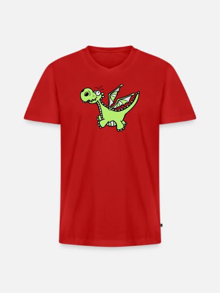 Mächtiger Drache - Männer Premium Bio T-Shirt mit V-Ausschnitt - Rot