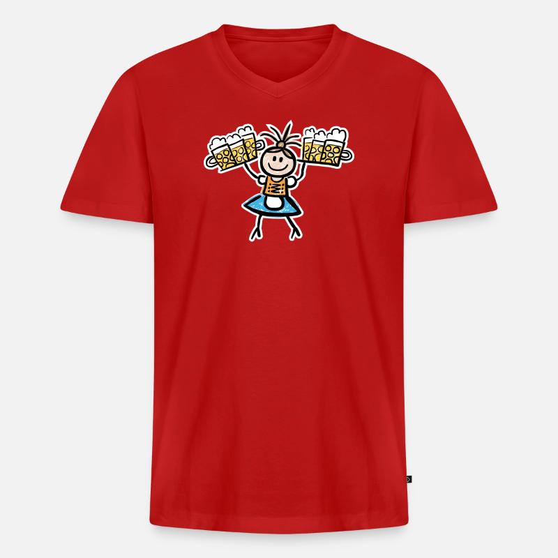 Kellnerin im Dirndl mit Biertablett - Männer Premium Bio T-Shirt mit V-Ausschnitt - Rot