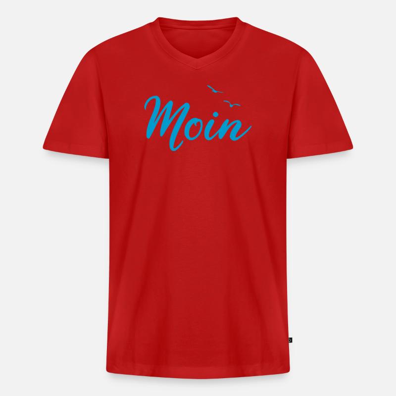 Moin - Spruch Design Geschenk - Männer Premium Bio T-Shirt mit V-Ausschnitt - Rot