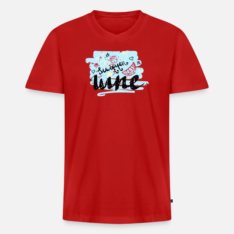 Sommer Scribble Früchte - Männer Premium Bio T-Shirt mit V-Ausschnitt - Rot