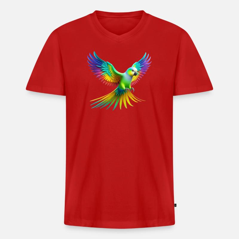 Regenbogensittich (02) - Männer Premium Bio T-Shirt mit V-Ausschnitt - Rot