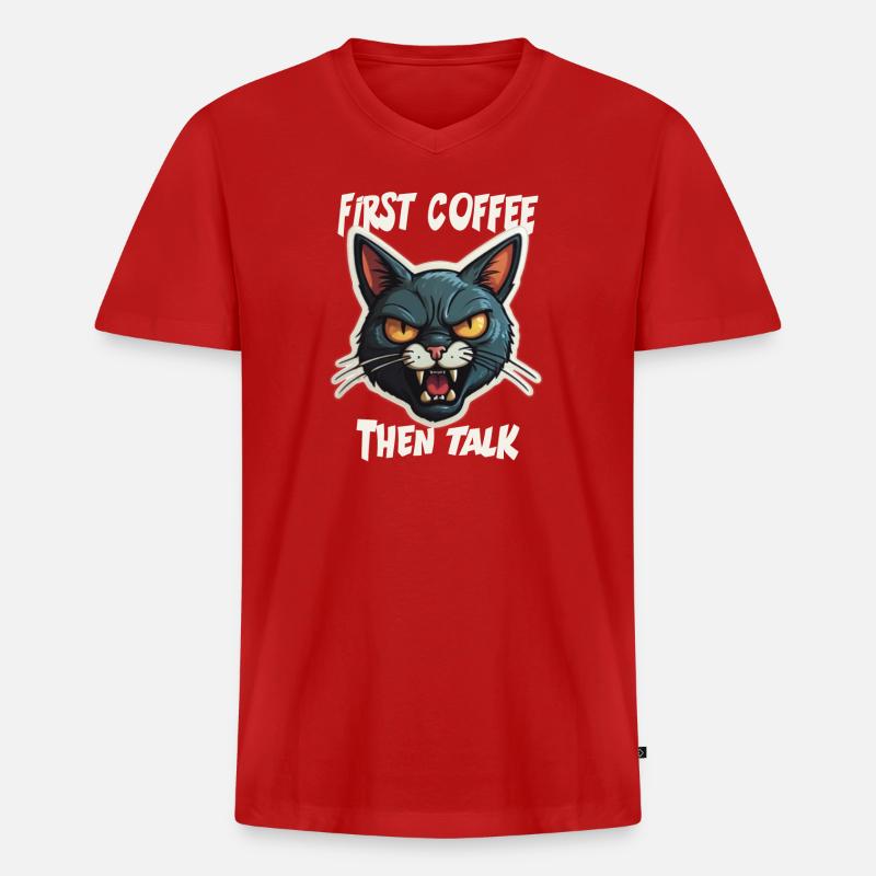 First Coffee then Talk - Männer Premium Bio T-Shirt mit V-Ausschnitt - Rot
