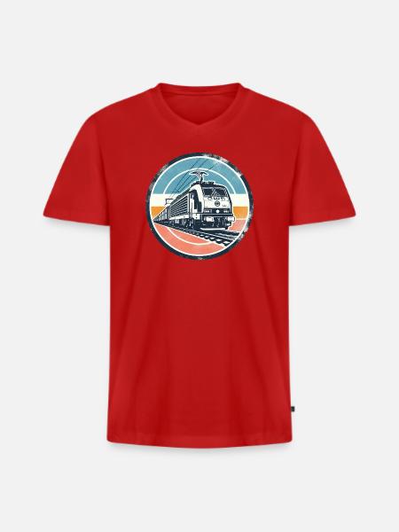 E-Lok mit Güterzug - Männer Premium Bio T-Shirt mit V-Ausschnitt - Rot