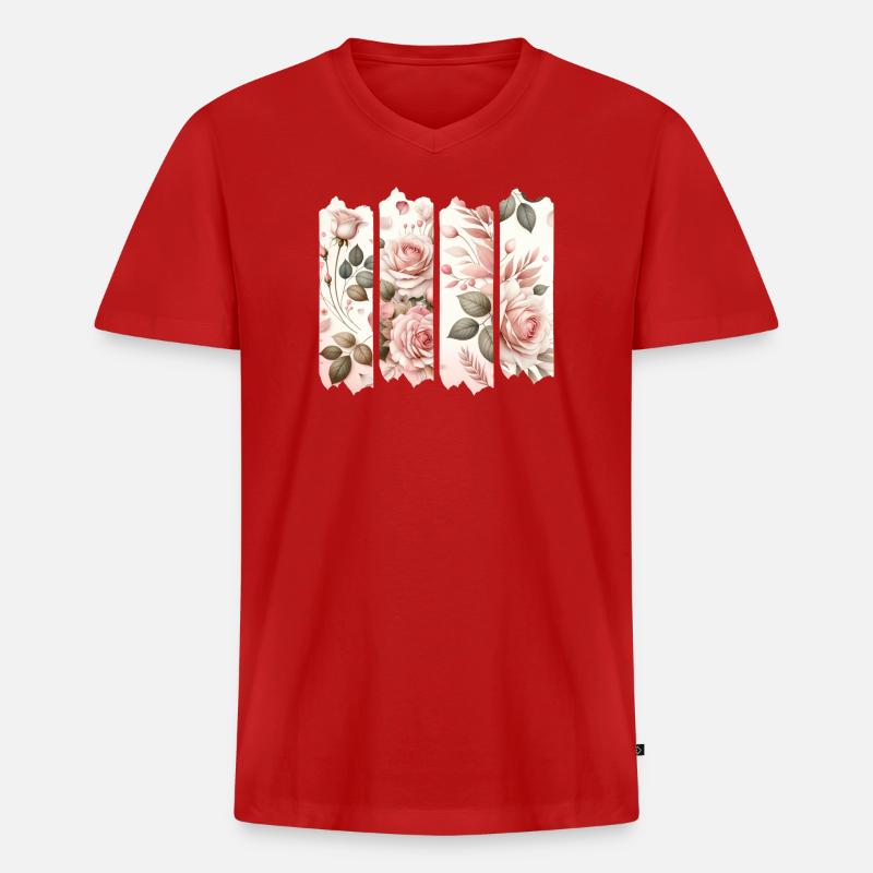 Rosenblüten Vier Panelen Rosa - Männer Premium Bio T-Shirt mit V-Ausschnitt - Rot