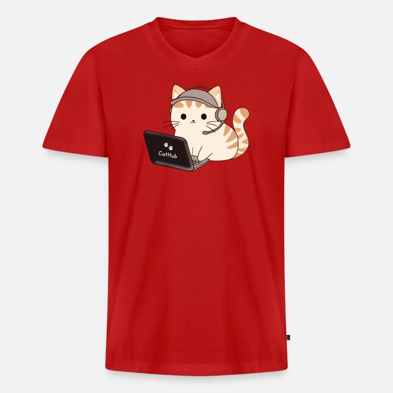 CatHub Katzenstreamer-Charme - Männer Premium Bio T-Shirt mit V-Ausschnitt - Rot
