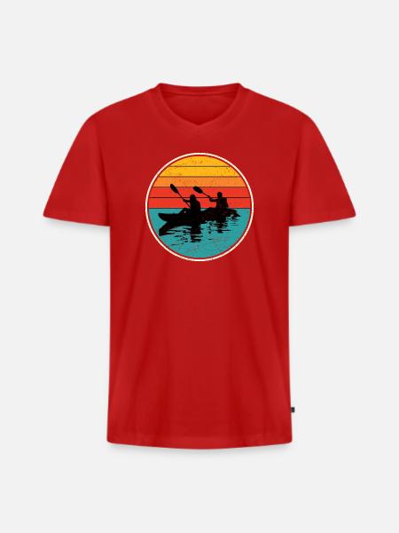 Sunset Kayak Duo Circle - Men's Premium Organic T-shirt with V-neck - red